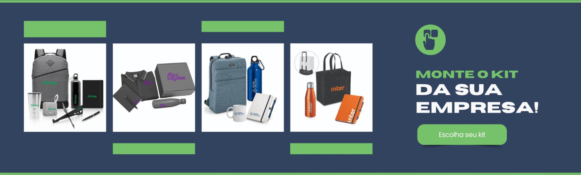 Monte o kit corporativo da sua empresa — brindes personalizados